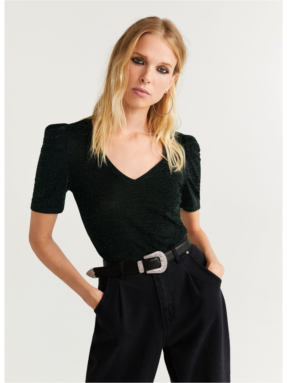 MNG Casual Sparkly Pullover Top. V-Neck size-XS